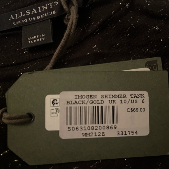 All Saints Imogen Shimmer Tank Size 6 - Picture 2 of 2